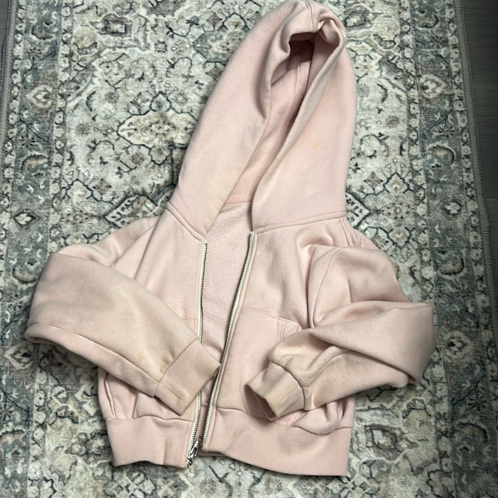 Gap white pink cropped zip up sweater